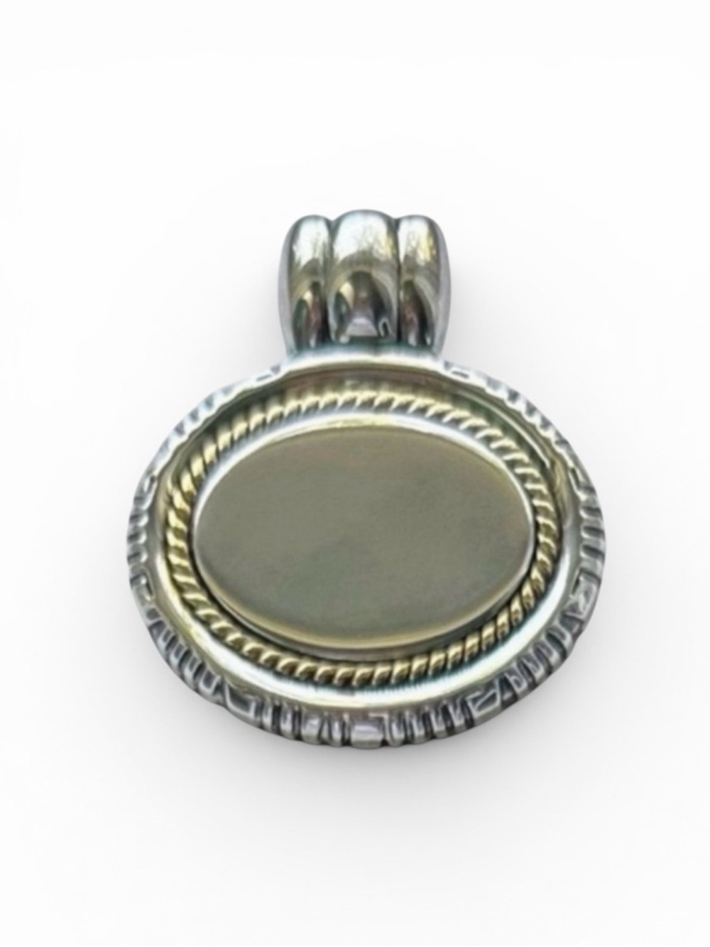 Best Vintage Large Silver with Gold Detail Oval Signet Pendant